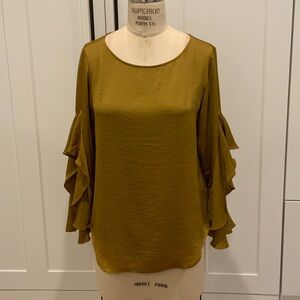 NWT Ann Taylor Mustard Gold Ruffle Sleeve Blouse